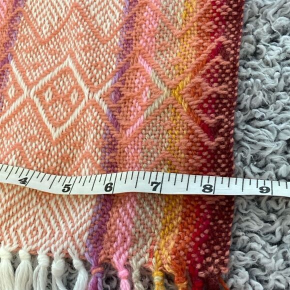 100% Alpaca Unisex Pink/Red Fringe Striped Scarf 8.5 x 66 - Picture 5 of 8